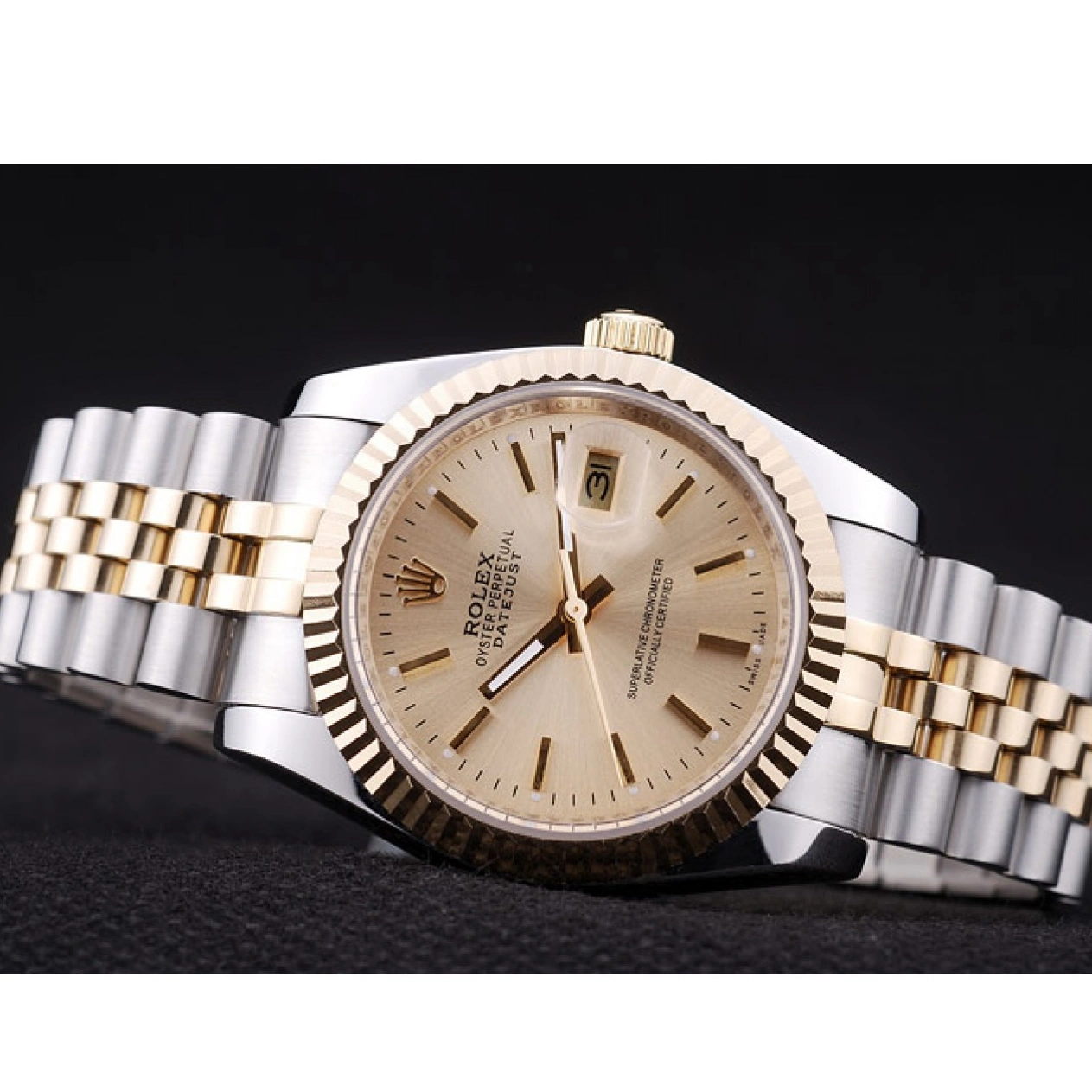 Aaa replica Datejust Ribbed 7450 Dial Rolex Bezel Gold 0820